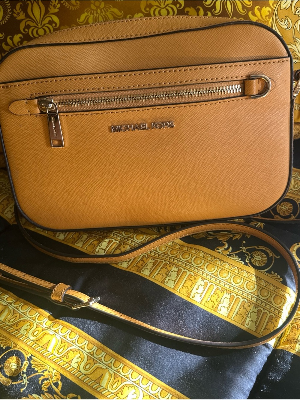 Michael Kors MariGold Saffiano Leather Crossbody Bag with Gold Hardware